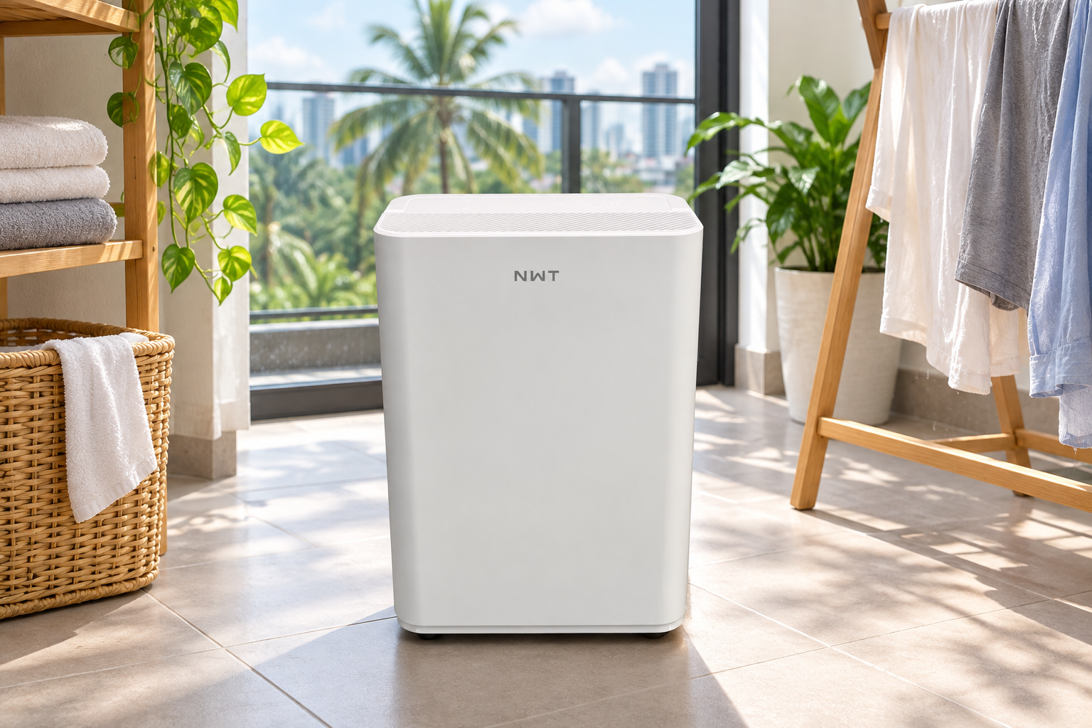 Front-view dehumidifier scene for 12L home use