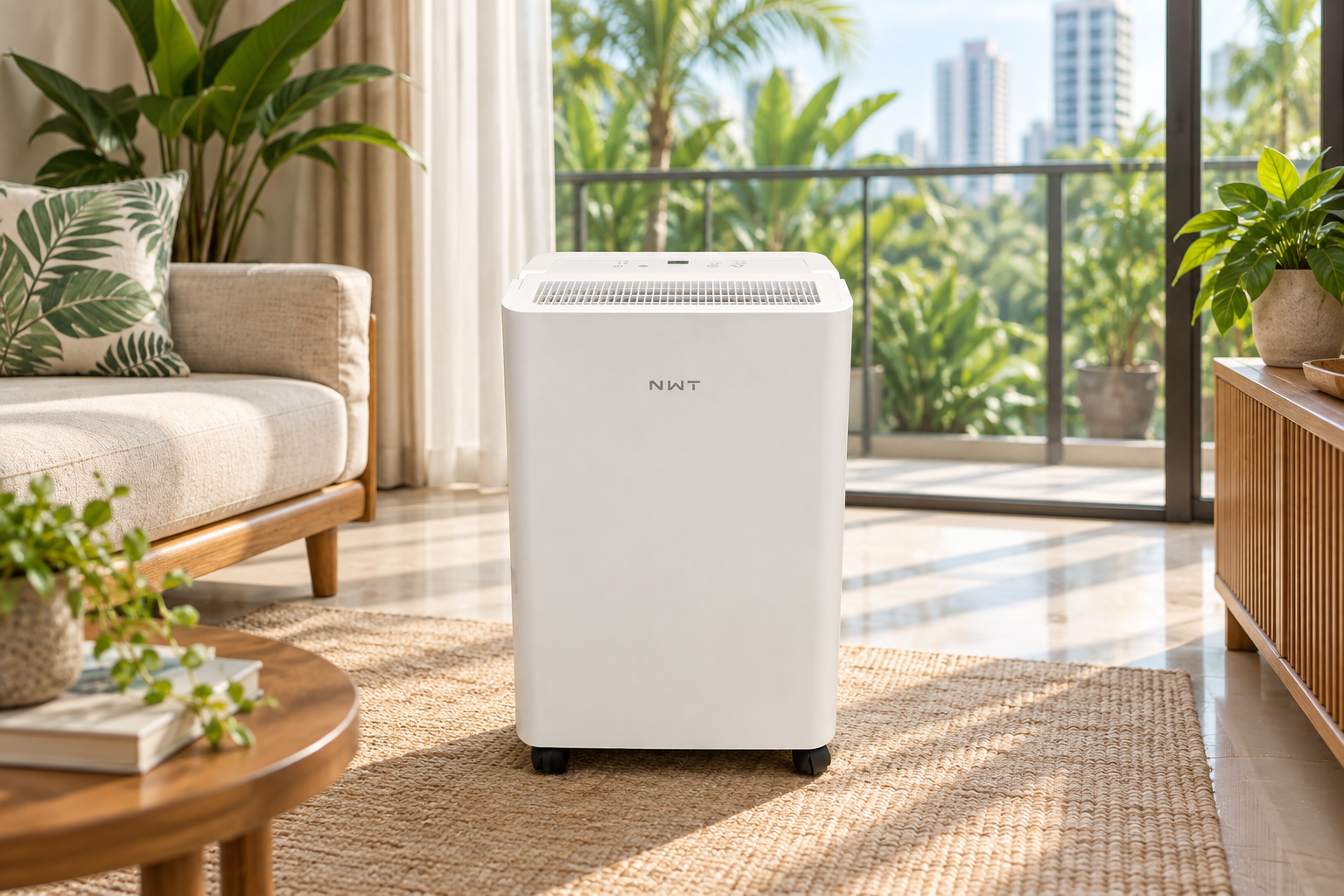 Front-view dehumidifier scene for 16L living room use